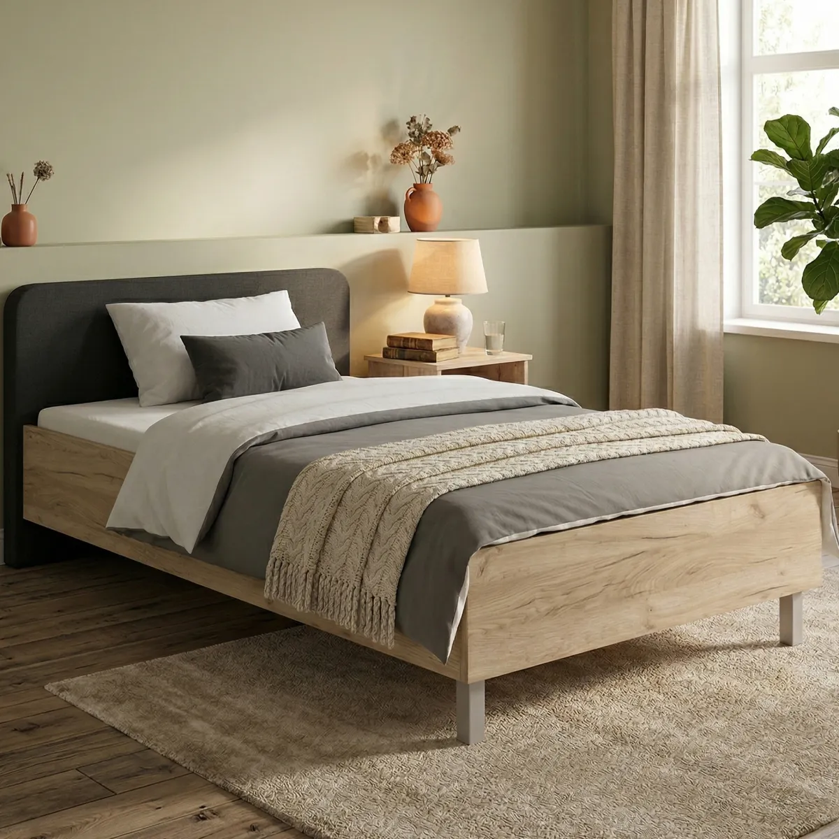 Letti Piazza E Mezza|Letti Piazza E Mezza > Dmora Letto Piazza e Mezza Marrone Rovere Grigio Grigio Dimensione Materasso 120x200 cm, Imbottito - Norcia Grigio, Marrone Rovere Grigio
