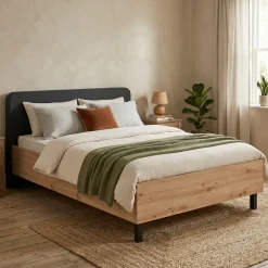 Letto Piazza e Mezza Marrone Rovere Nero Dimensione Materasso 120x200 cm, Imbottito - Norcia