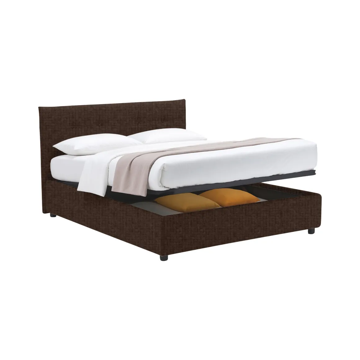 Letto Piazza e Mezza Marrone Sfoderabile Contenitore, Dimensione Materasso 120x200 cm - Pollutri
