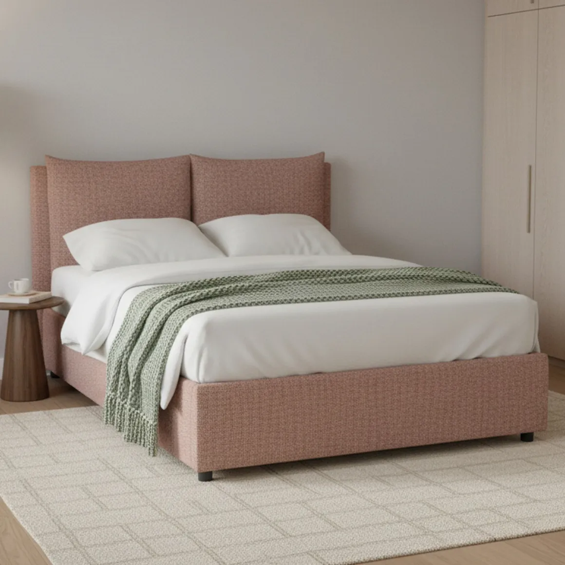 Letto Piazza e Mezza Rosa Sfoderabile Contenitore, Dimensione Materasso 120x200 cm - Diamante