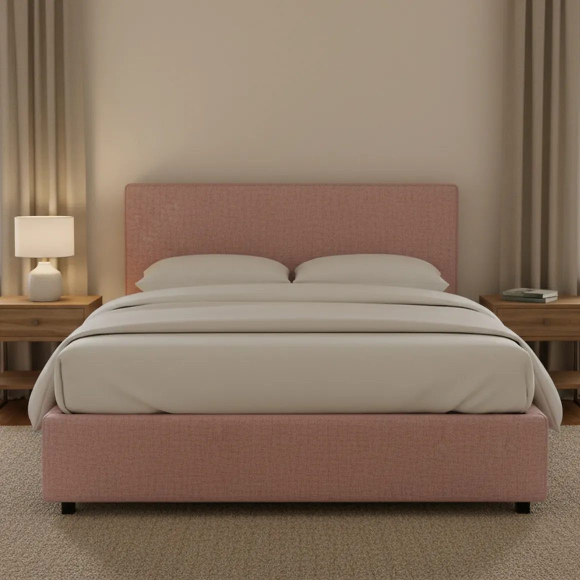 Letto Piazza e Mezza Rosa Sfoderabile Contenitore, Dimensione Materasso 120x200 cm - Noceto