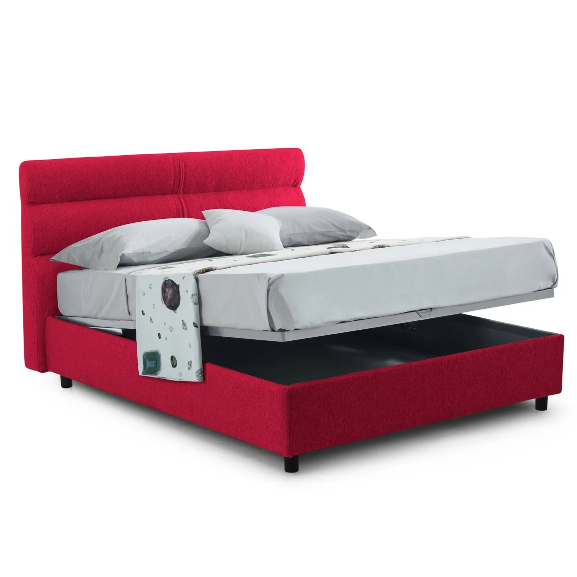 Letto Piazza e Mezza Rosso Sfoderabile Contenitore, Dimensione Materasso 120x200 cm Made in Italy - Briona
