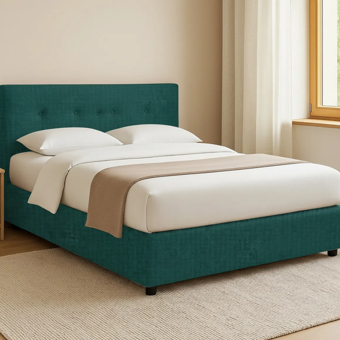 Letto Piazza e Mezza Verde Petrolio Sfoderabile Contenitore, Dimensione Materasso 120x200 cm - Pollutri