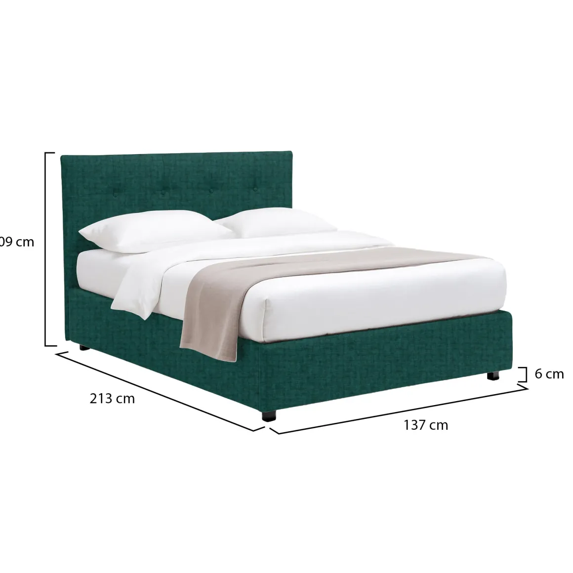 Letto Piazza e Mezza Verde Petrolio Sfoderabile Contenitore, Dimensione Materasso 120x200 cm - Pollutri