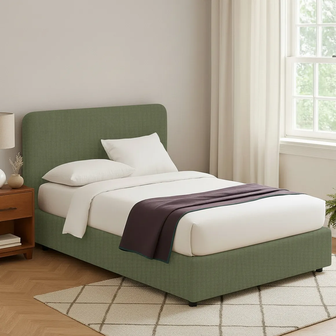 Letto Piazza e Mezza Verde Sfoderabile Contenitore, Dimensione Materasso 120x200 cm - Rezzago
