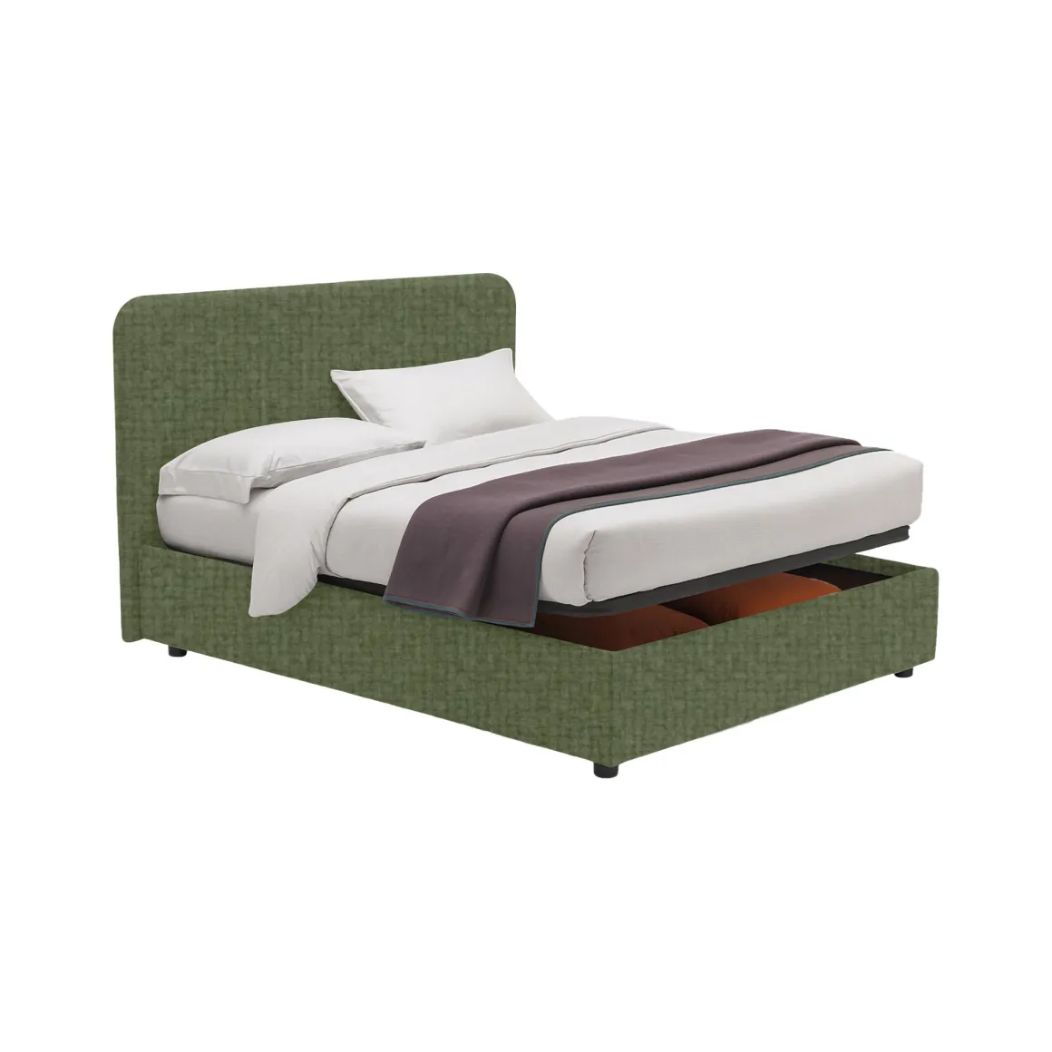 Letto Piazza e Mezza Verde Sfoderabile Contenitore, Dimensione Materasso 120x200 cm - Rezzago