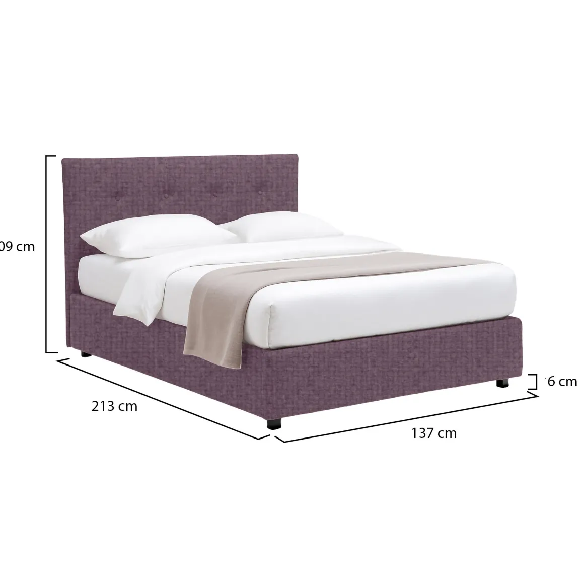 Letti Piazza E Mezza|Letti Piazza E Mezza > Dmora Letto Piazza e Mezza Sfoderabile Contenitore, Dimensione Materasso 120x200 cm - Rezzago Viola Lilla
