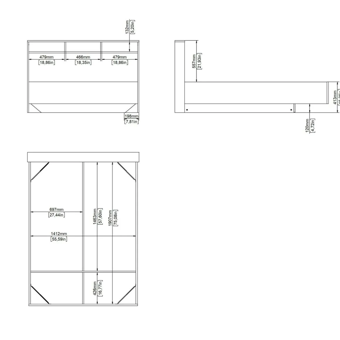 Letto piazza e mezza Zinasco, 206x150 h97 cm, Rovere e Bianco