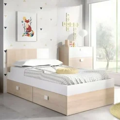 Letto 1 piazza moderno bianco e rovere 196x97cm adatto per materasso 90x190 cm - Rashmi