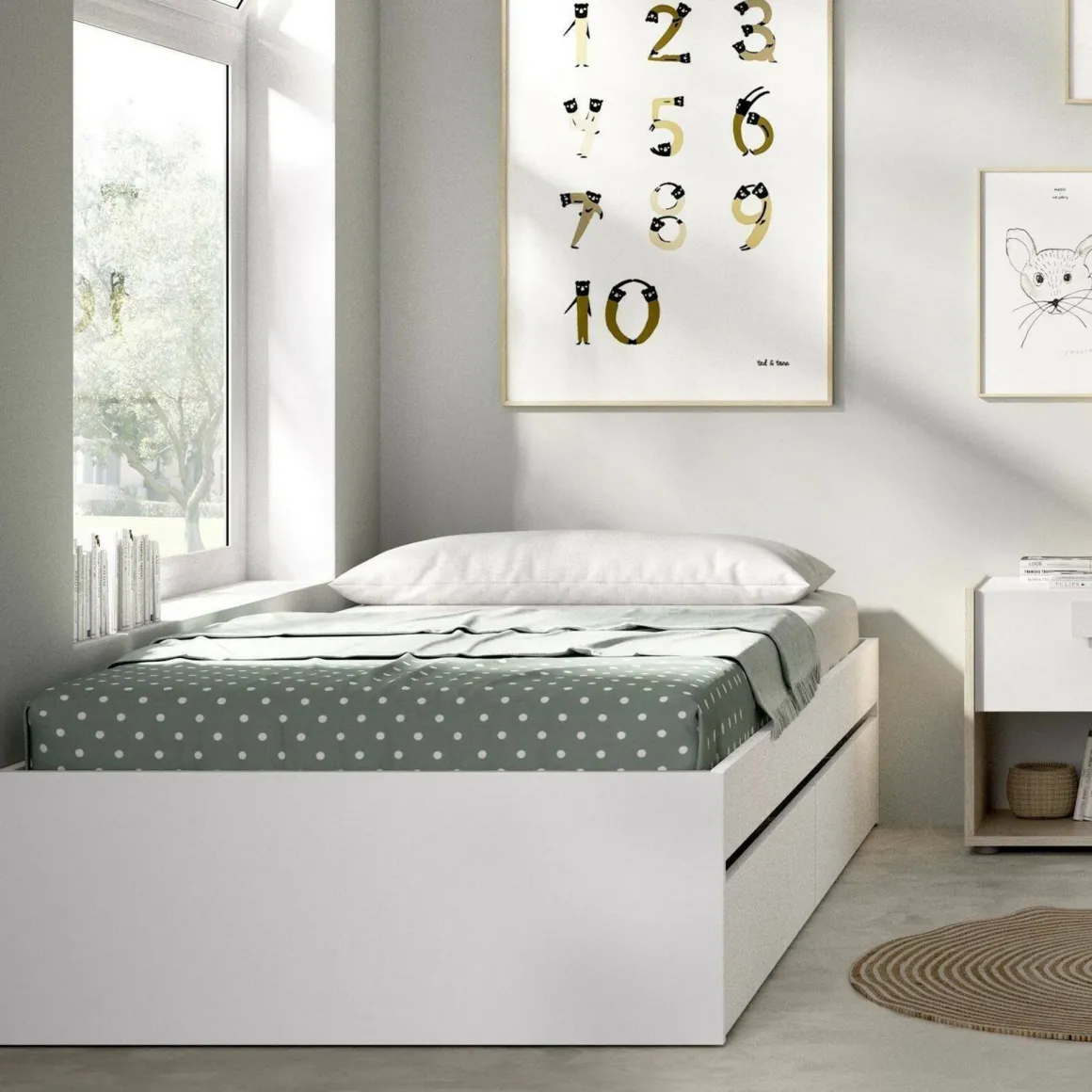 Letto 1 piazza moderno bianco 194x95cm adatto per materasso 90x190 cm - Aka
