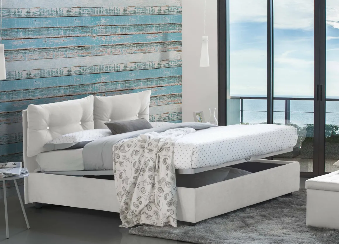 Letti Matrimoniali|Letti Contenitore > Dmora Letto 2 piazze contenitore 175x215cm accogliente - Ariadni Bianco