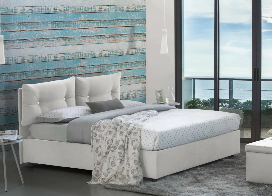 Letti Matrimoniali|Letti Contenitore > Dmora Letto 2 piazze contenitore 175x215cm testiera tonda - Melanite Bianco