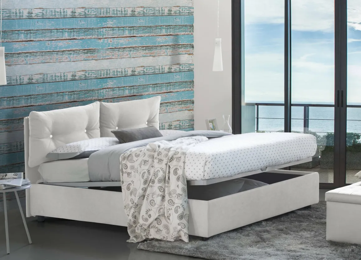 Letti Matrimoniali|Letti Contenitore > Dmora Letto 2 piazze contenitore 175x215cm testiera tonda - Melanite Bianco