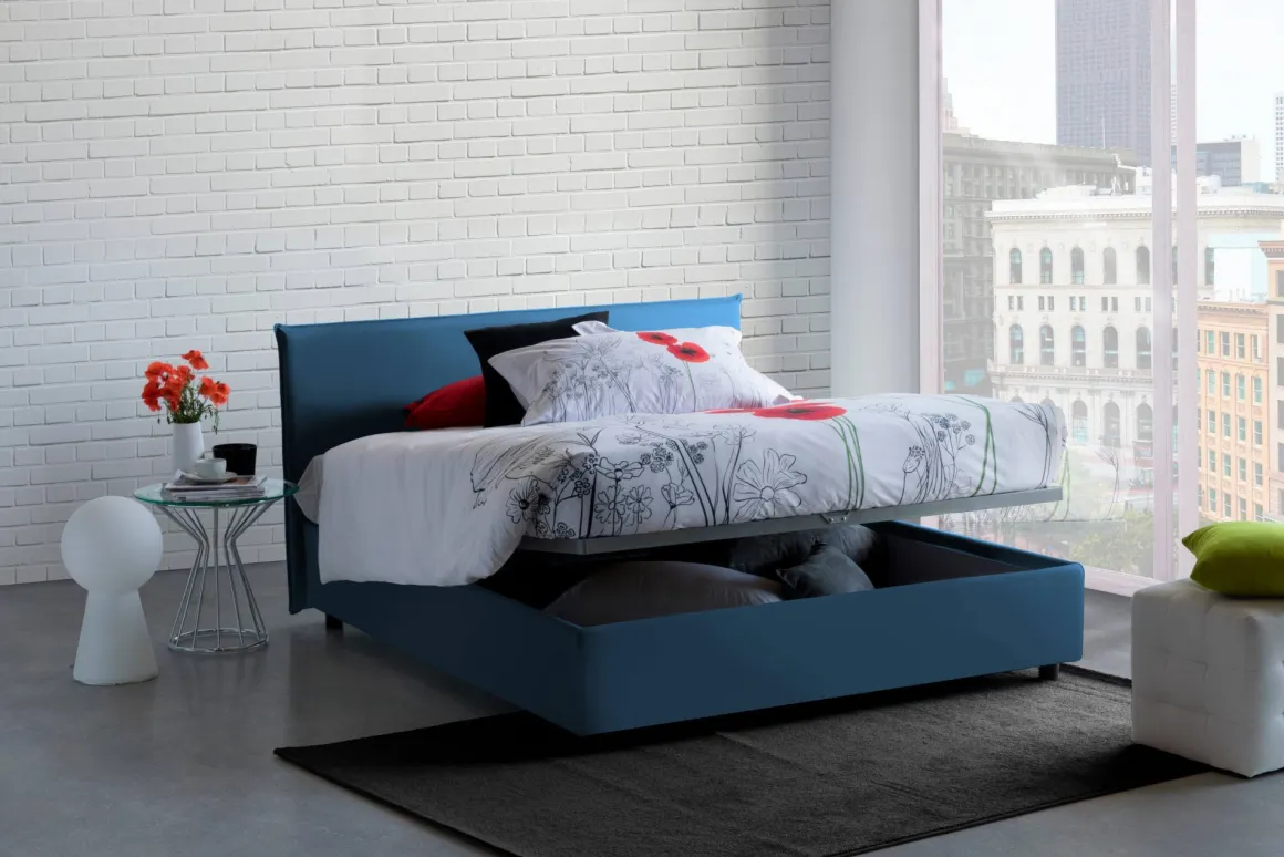 Letto 2 piazze contenitore blu 175x215cm minimal - Ariadni
