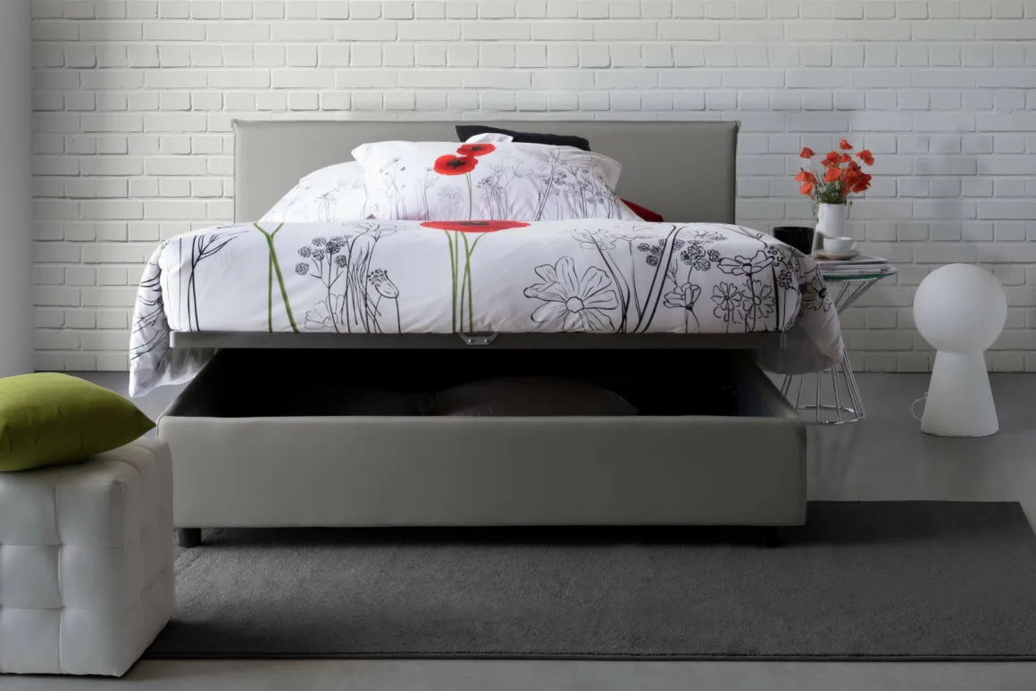 Letto 2 piazze contenitore grigio 175x215cm compatto - Ariadni