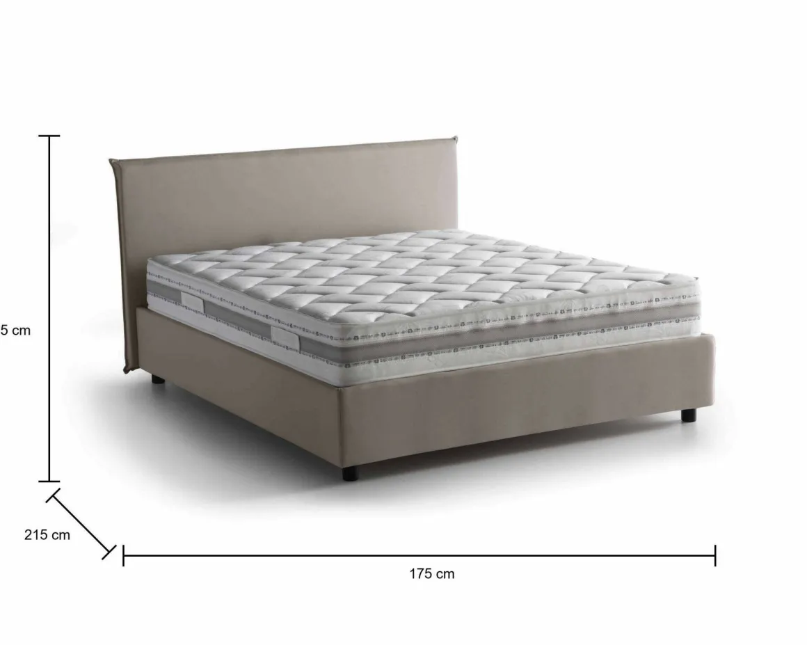 Letti Matrimoniali|Letti Contenitore > Dmora Letto 2 piazze contenitore tortora 175x215cm testiera arrotondata - Fiorella Grigio Tortora