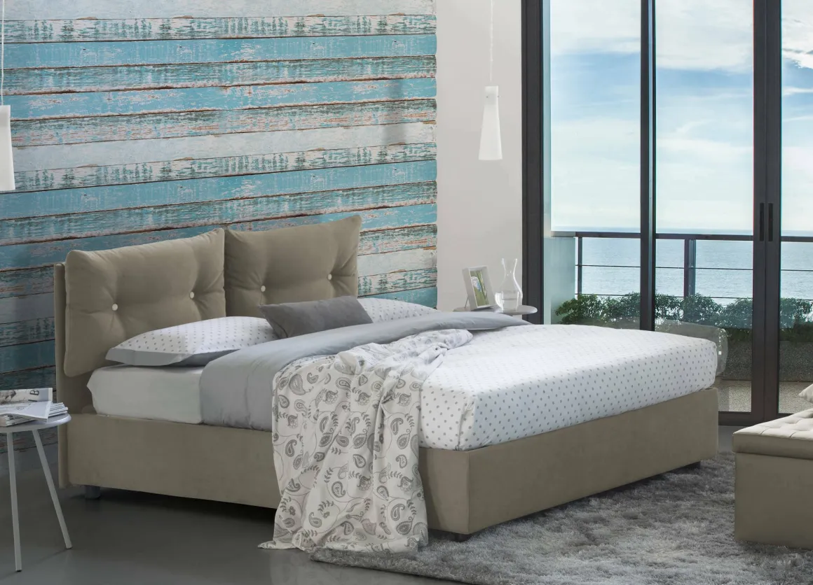 Letti Matrimoniali|Letti Contenitore > Dmora Letto 2 piazze contenitore tortora 175x215cm testiera tonda - Melanite Grigio Tortora