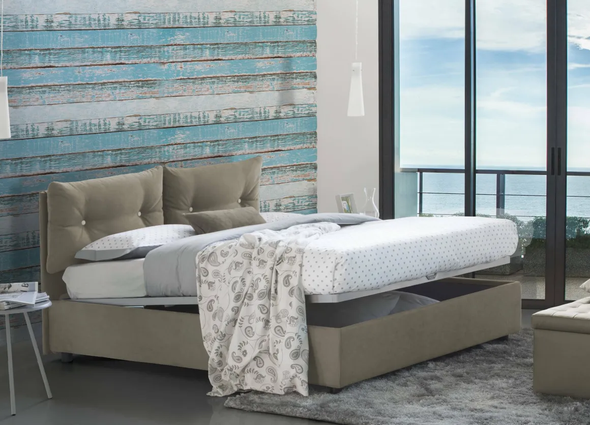 Letti Matrimoniali|Letti Contenitore > Dmora Letto 2 piazze contenitore tortora 175x215cm testiera tonda - Melanite Grigio Tortora