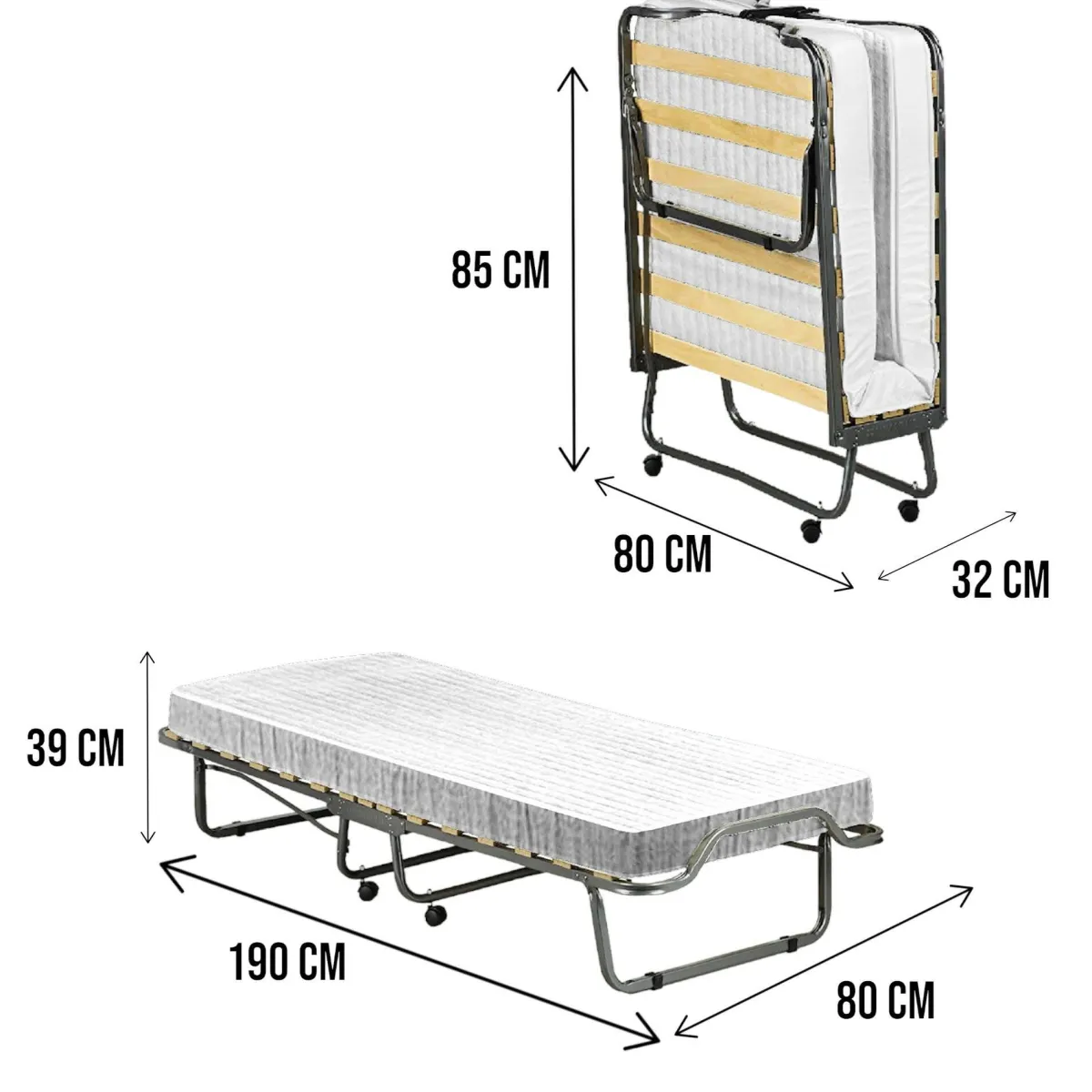 Letti Pieghevoli > Dmora Letto Pieghevole Materasso Incluso Dimensione Materasso 80x190x10 cm, Imbottito - Chiauci Bianco