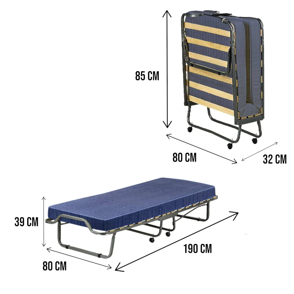 Letti Pieghevoli > Dmora Letto Pieghevole Materasso Incluso Dimensione Materasso 80x190x10 cm, Imbottito - Peccioli Blu