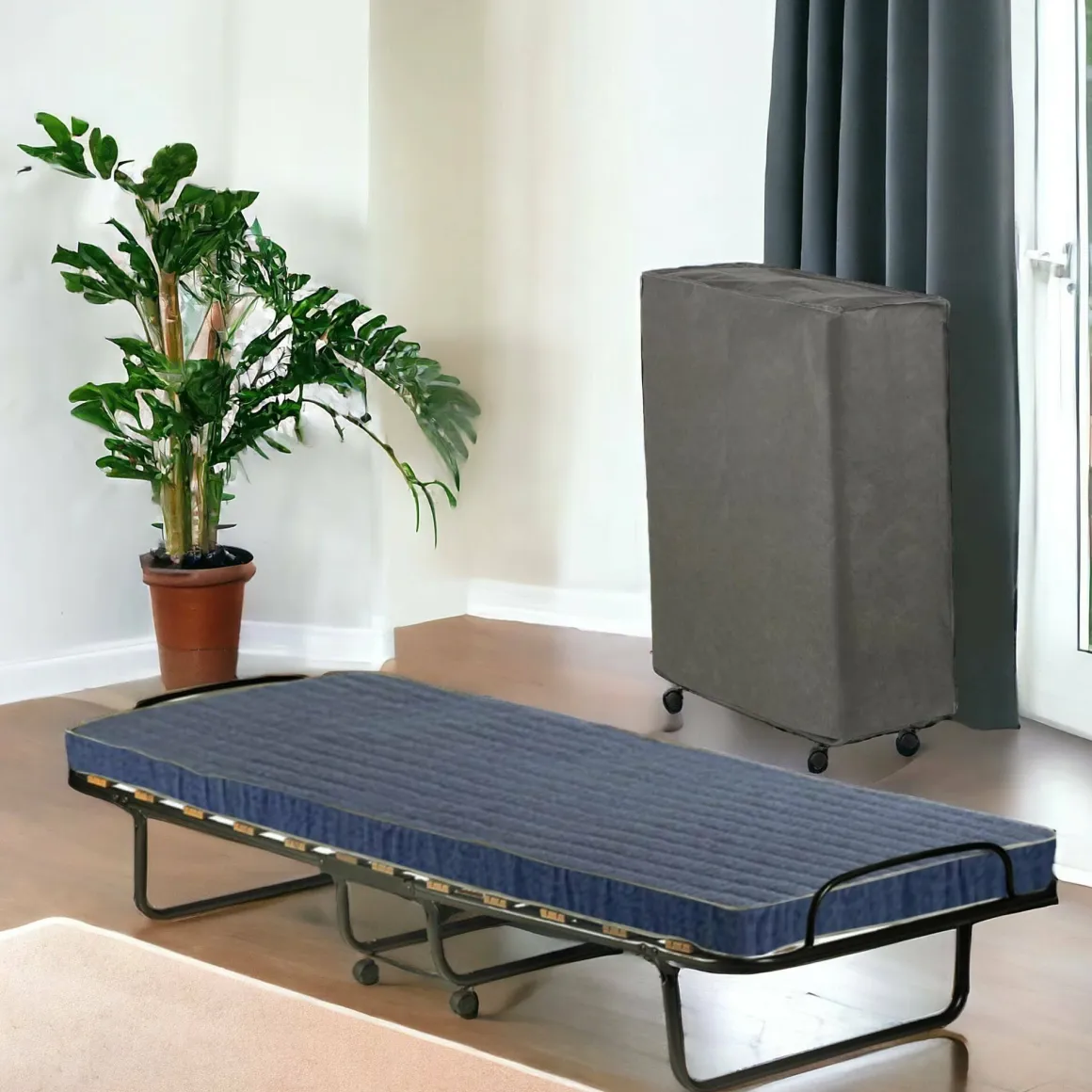 Letto Pieghevole blu Materasso Incluso Sfoderabile, Dimensione Materasso 80x190x10 cm - Polaveno