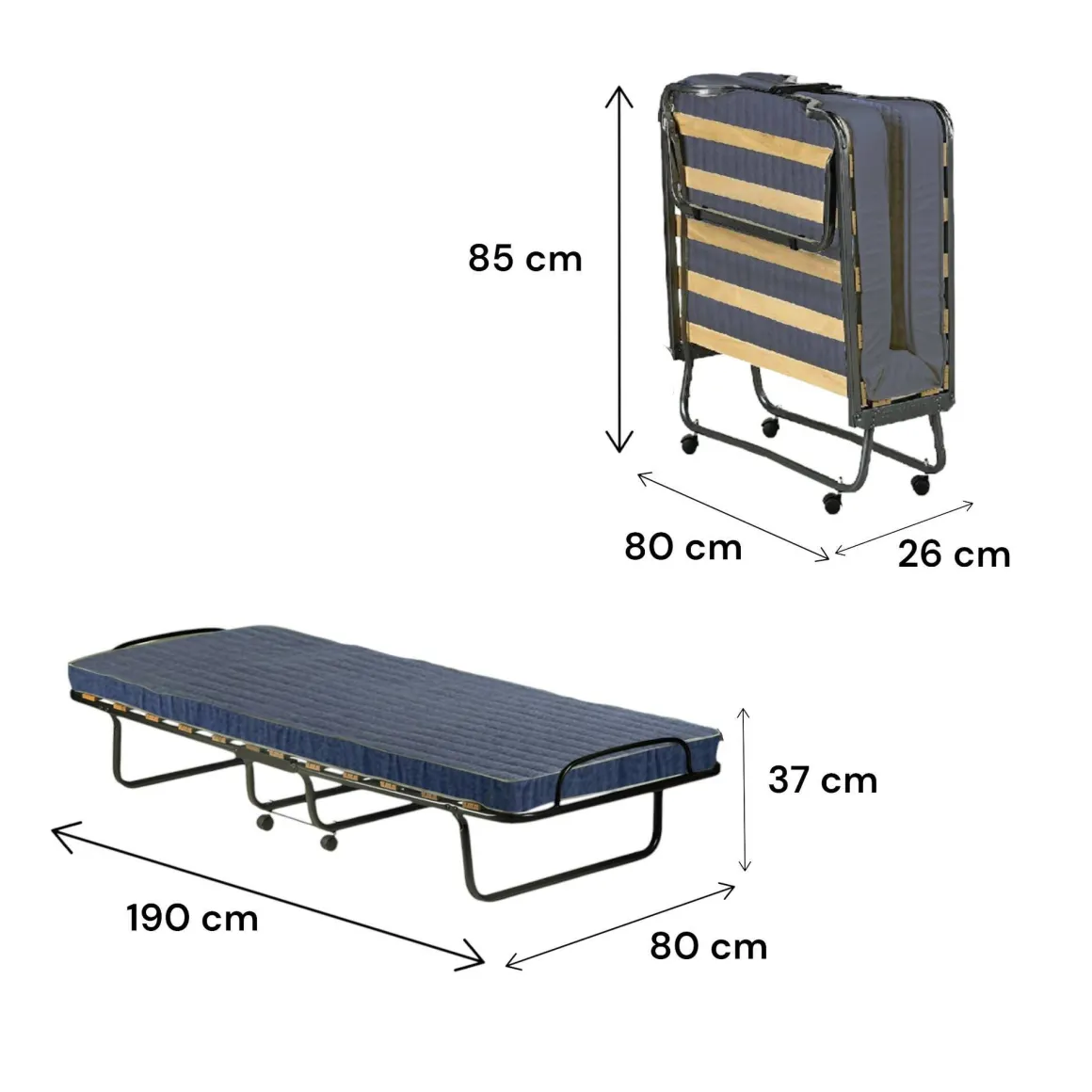 Letto Pieghevole blu Materasso Incluso Sfoderabile, Dimensione Materasso 80x190x10 cm - Polaveno