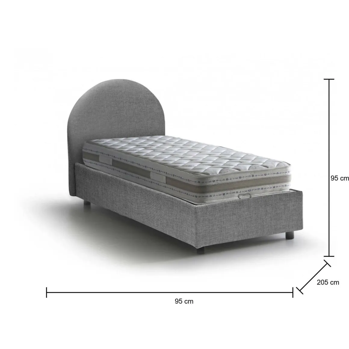 Letto 1 posto con contenitore grigio 95x205 - Egle