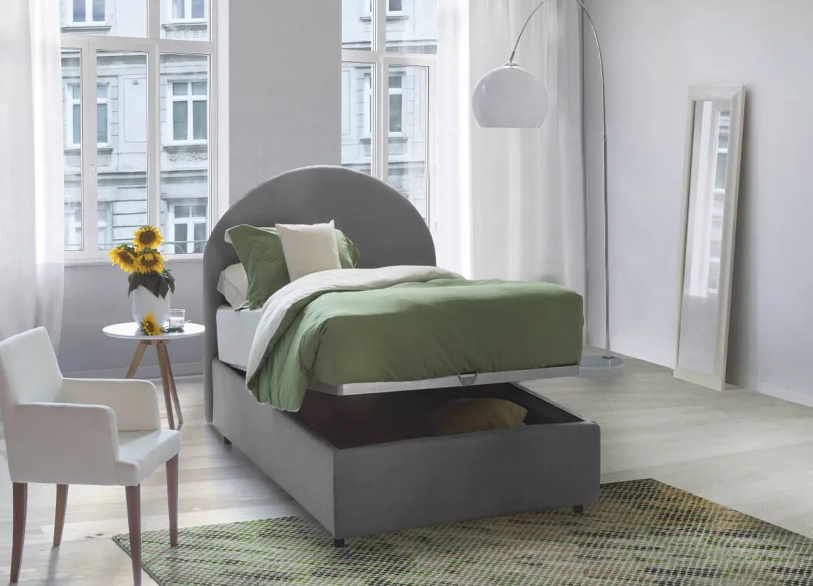 Letto 1 posto con contenitore grigio 95x205 - Egle