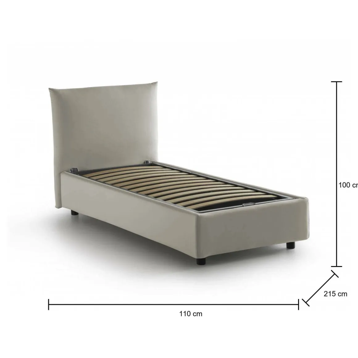 Letto 1 posto contenitore beige 110x215cm rivestito in tessuto - Alisech