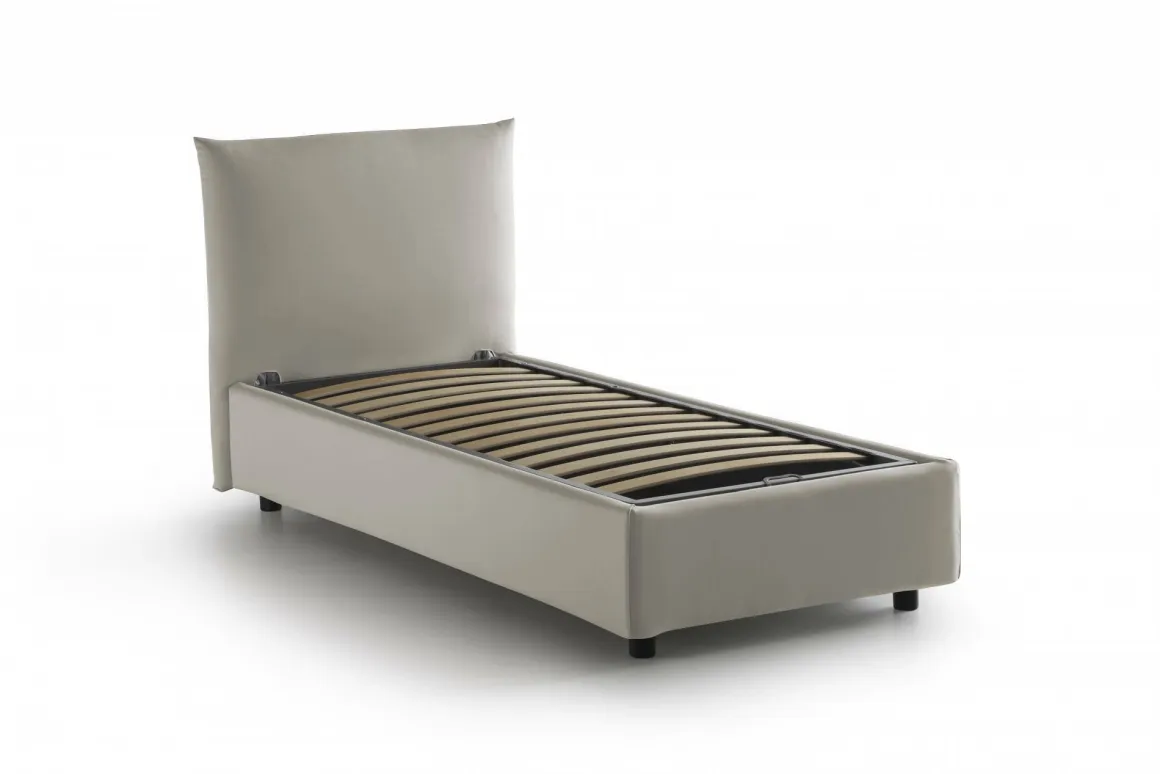 Letto 1 posto contenitore beige 110x215cm rivestito in tessuto - Alisech