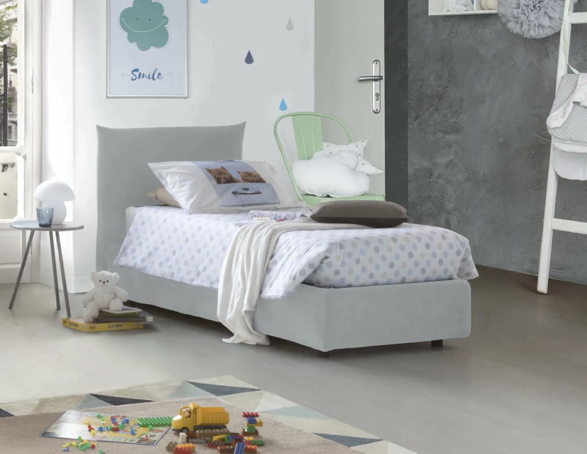 Letto 1 posto contenitore bianco 110x215cm rivestito in tessuto - Alisech