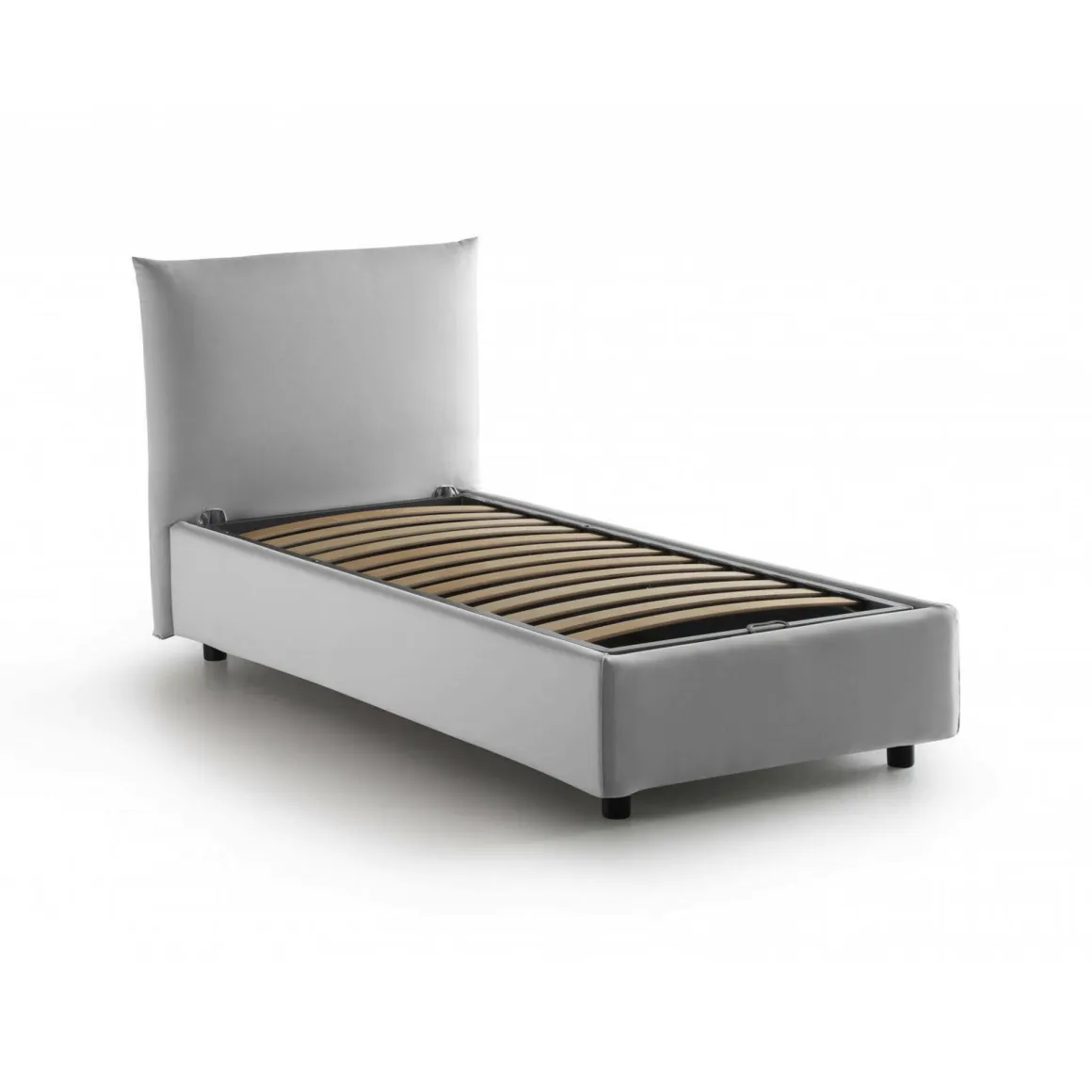 Letto 1 posto contenitore bianco 110x215cm rivestito in tessuto - Alisech