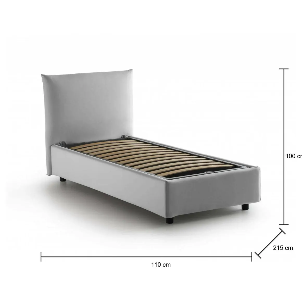 Letto 1 posto contenitore bianco 110x215cm rivestito in tessuto - Alisech