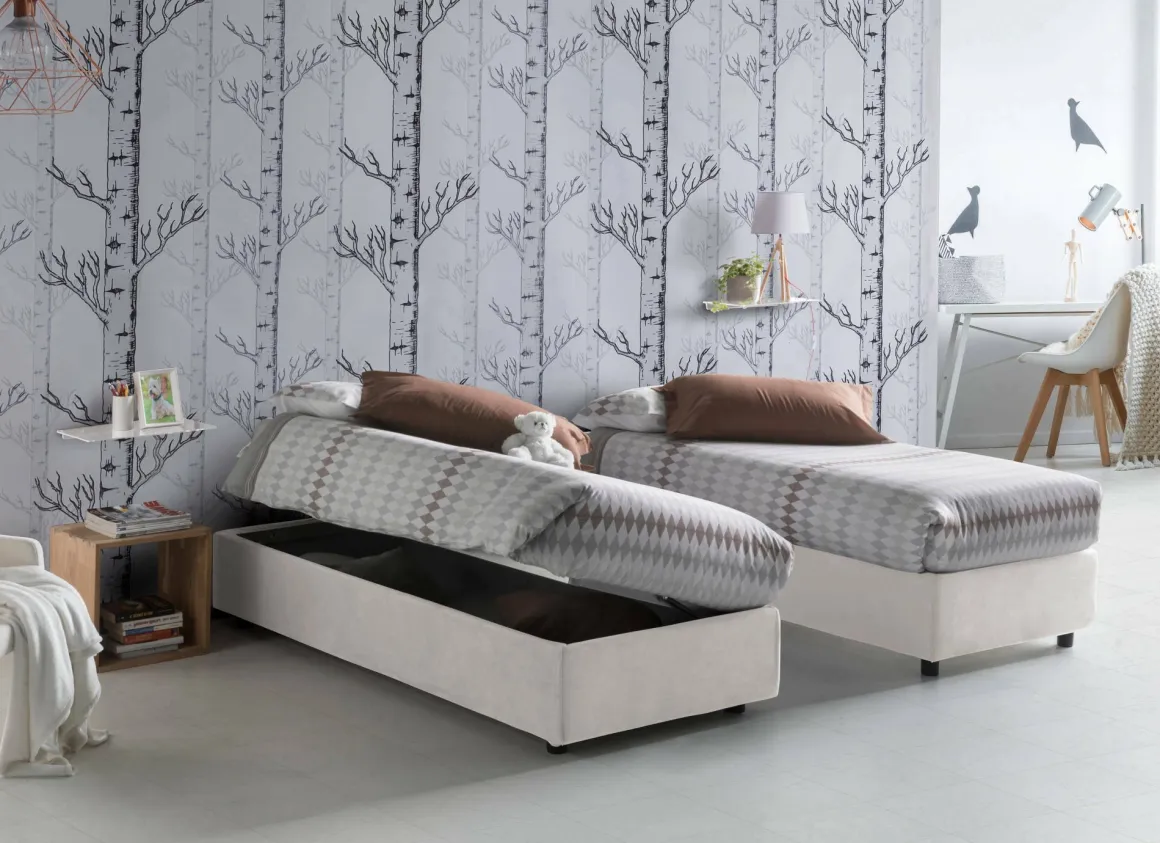 Letto 1 posto contenitore bianco 95x205cm salvaspazio - Abbi