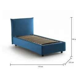 Letti Singoli|Letti Contenitore > Dmora Letto 1 posto contenitore 110x215cm rivestito in tessuto - Alisech Blu
