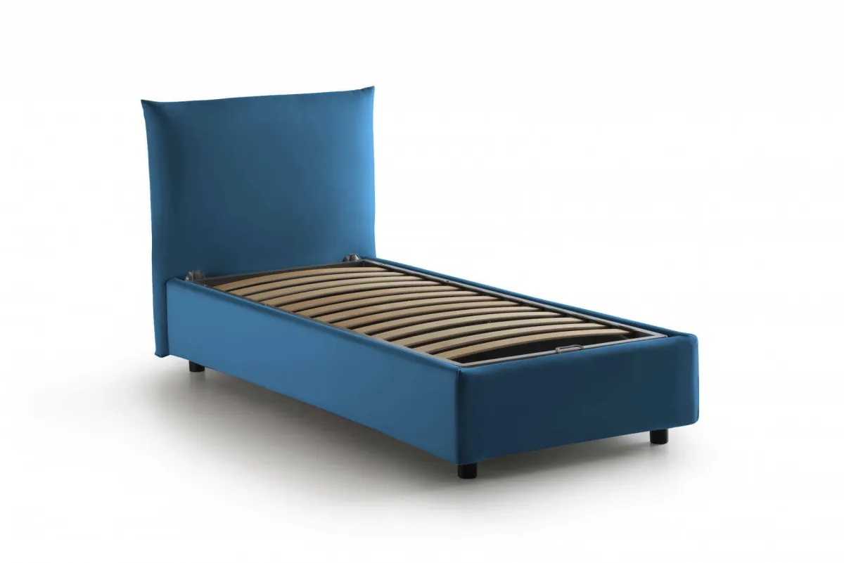 Letti Singoli|Letti Contenitore > Dmora Letto 1 posto contenitore 110x215cm rivestito in tessuto - Alisech Blu