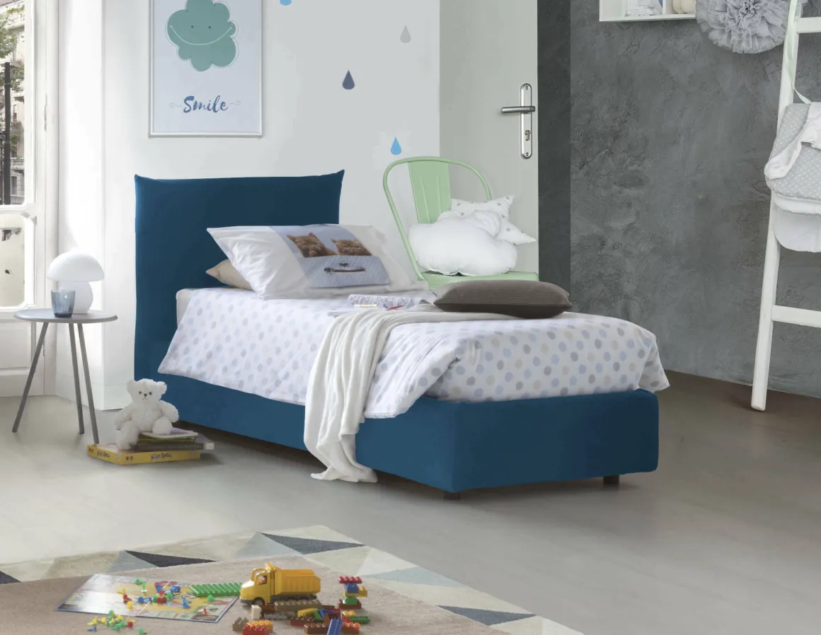 Letto 1 posto contenitore blu 110x215cm sfoderabile - Ippolito
