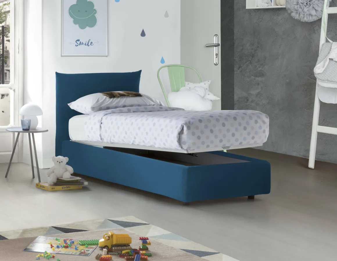 Letto 1 posto contenitore blu 110x215cm sfoderabile - Ippolito