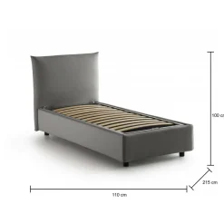 Letti Singoli|Letti Contenitore > Dmora Letto 1 posto contenitore 110x215cm rivestito in tessuto - Alisech Grigio
