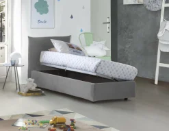 Letti Singoli|Letti Contenitore > Dmora Letto 1 posto contenitore 110x215cm rivestito in tessuto - Alisech Grigio