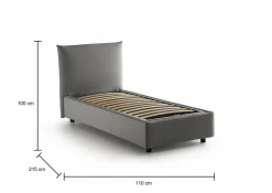 Letto 1 posto contenitore grigio 110x215cm sfoderabile - Ippolito