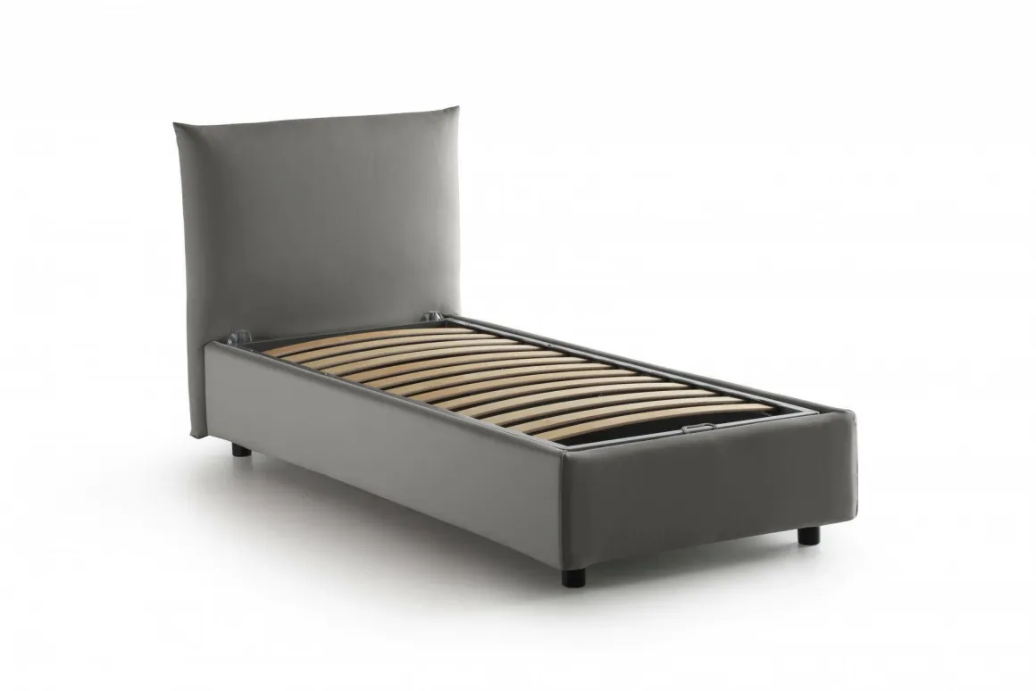 Letto 1 posto contenitore grigio 110x215cm sfoderabile - Ippolito