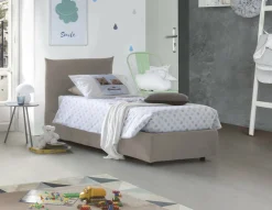 Letto 1 posto contenitore tortora 110x215cm rivestito in tessuto - Alisech