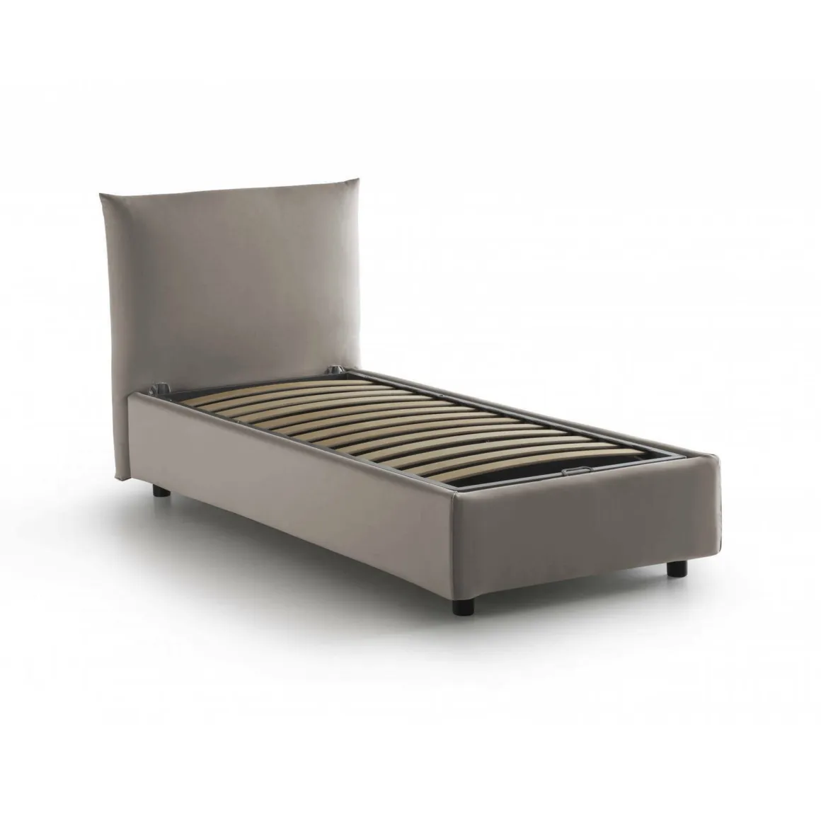 Letto 1 posto contenitore tortora 110x215cm rivestito in tessuto - Alisech
