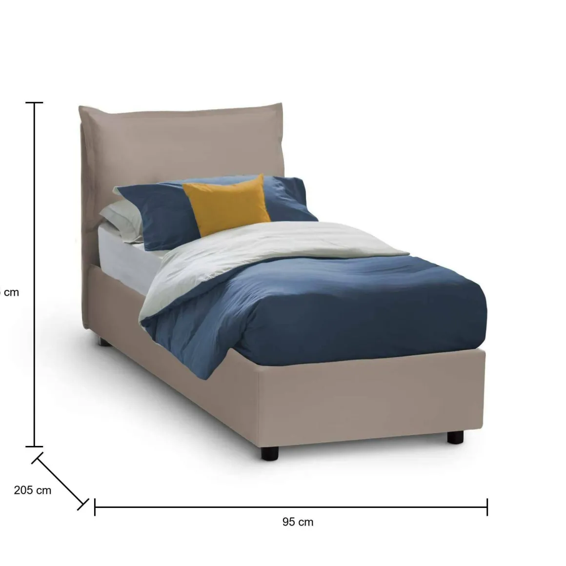 Letto 1 posto contenitore tortora 95x205cm adatto per materasso 190x80 cm - Alistair