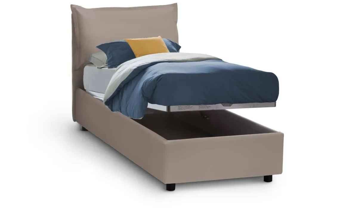 Letto 1 posto contenitore tortora 95x205cm adatto per materasso 190x80 cm - Alistair