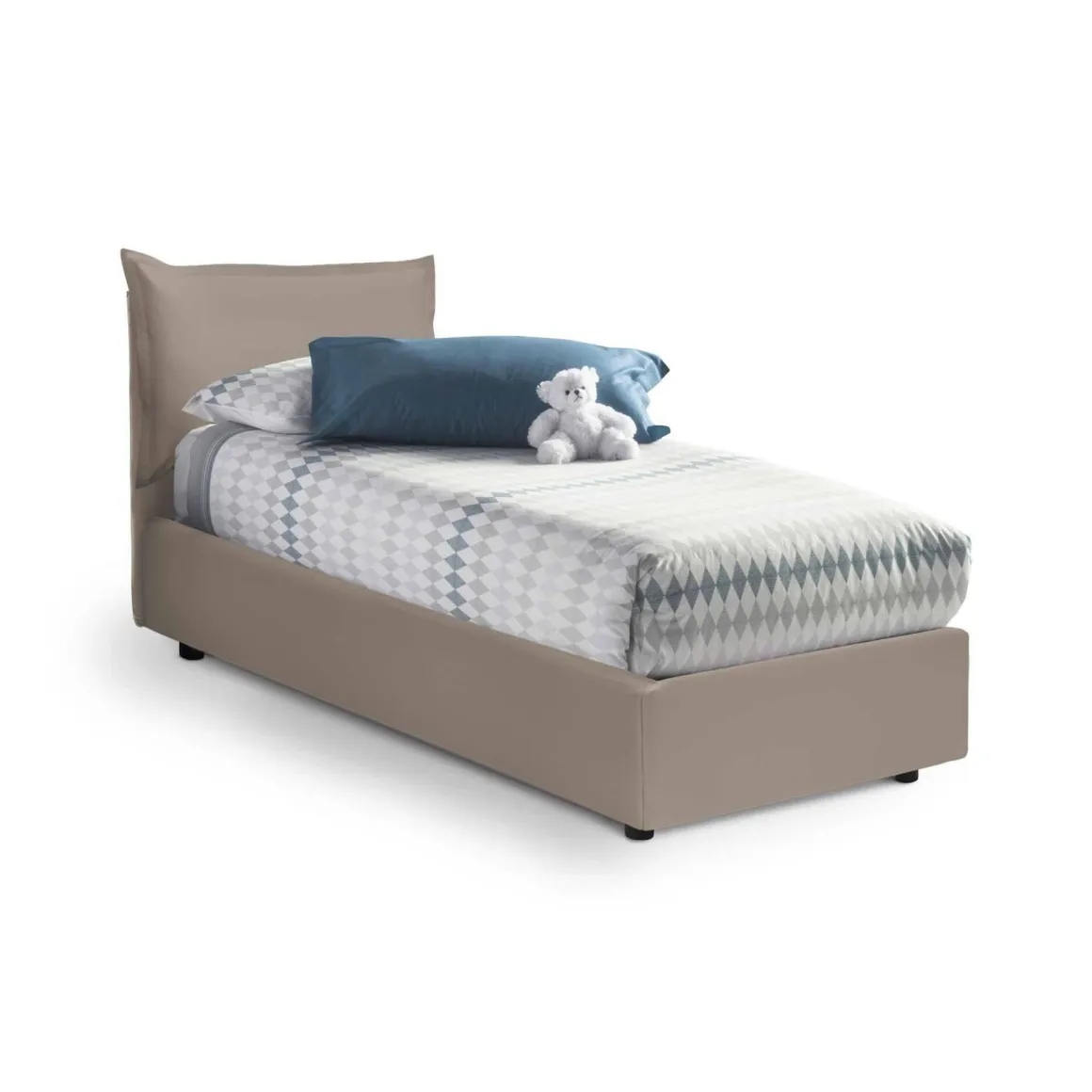Letti Singoli|Letti Contenitore > Dmora Letto 1 posto contenitore tortora 95x205cm rivestito in tessuto - Amaro Grigio Tortora