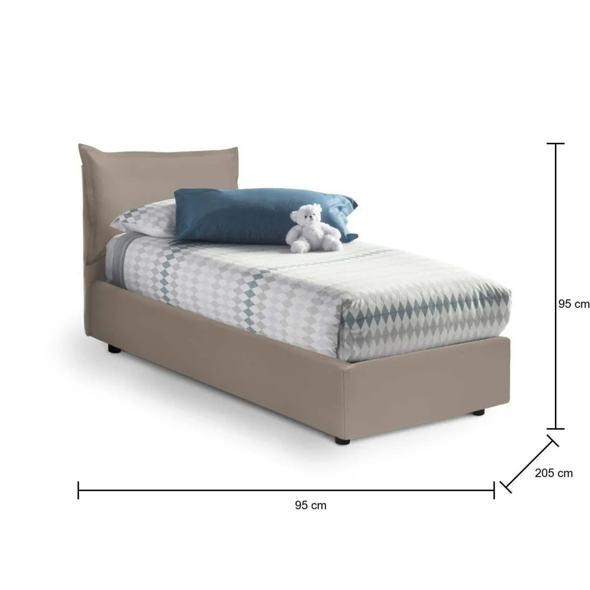 Letti Singoli|Letti Contenitore > Dmora Letto 1 posto contenitore tortora 95x205cm rivestito in tessuto - Amaro Grigio Tortora