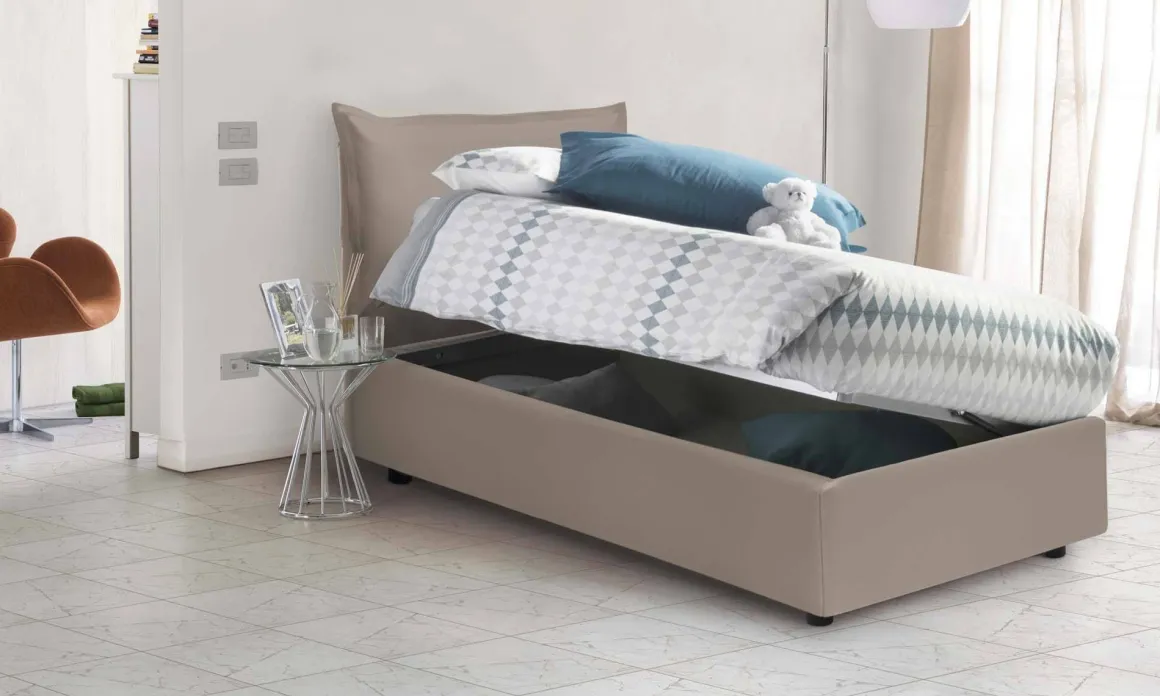 Letto 1 posto contenitore tortora 95x205cm robusto - Anathema