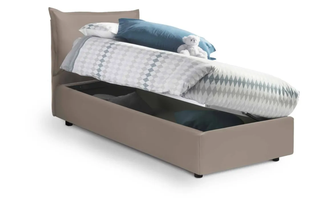 Letto 1 posto contenitore tortora 95x205cm robusto - Anathema